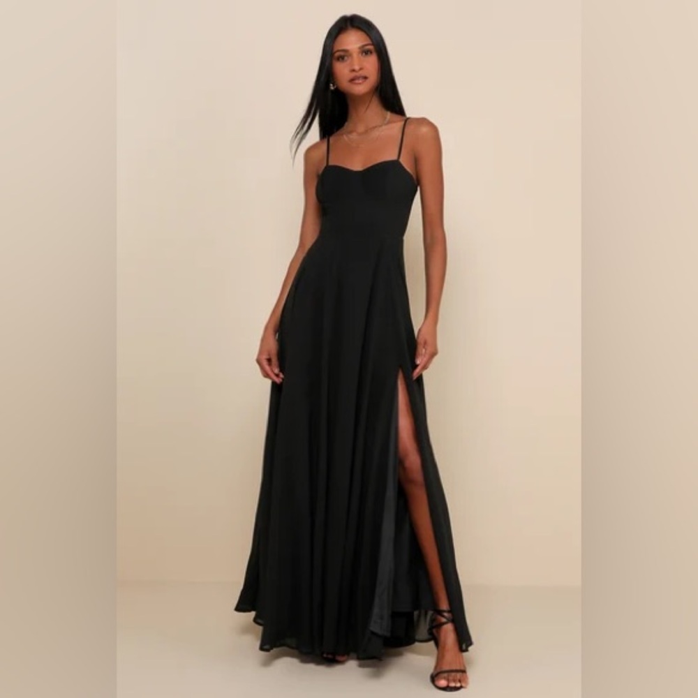 Lulus Cause for Commotion Black Pleated Bustier Maxi Dress Size S